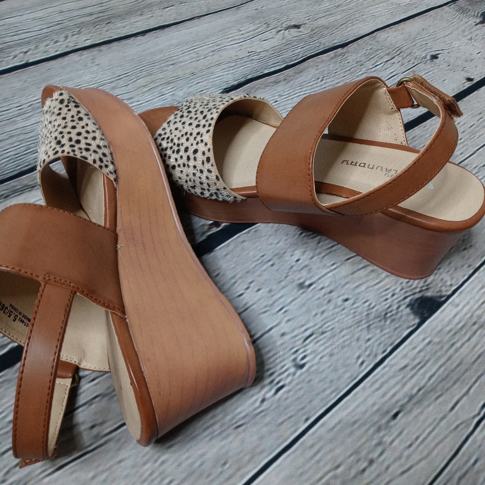 CL by Laundry Tan and Cream Leopard Print Wedge Sandals - Picture 3 of 6